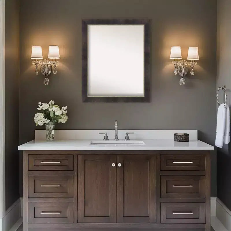 Miroir Mural de Salle de Bain Amanti Art Odin Bronze Antique en Bois sans Biseau