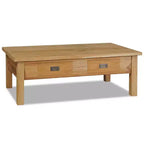 vidaXL Table Basse en Bois de Teck Massif avec Deux Tiroirs - Table de Style Ferme Rustique pour Salon et Coin Détente, Montage Facile