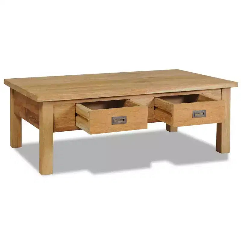 vidaXL Table Basse en Bois de Teck Massif avec Deux Tiroirs - Table de Style Ferme Rustique pour Salon et Coin Détente, Montage Facile