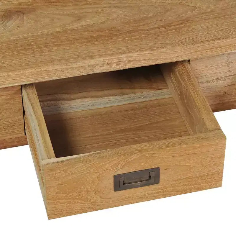 vidaXL Table Basse en Bois de Teck Massif avec Deux Tiroirs - Table de Style Ferme Rustique pour Salon et Coin Détente, Montage Facile