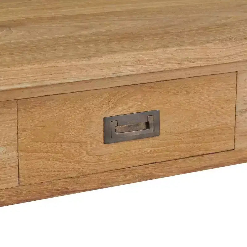 vidaXL Table Basse en Bois de Teck Massif avec Deux Tiroirs - Table de Style Ferme Rustique pour Salon et Coin Détente, Montage Facile