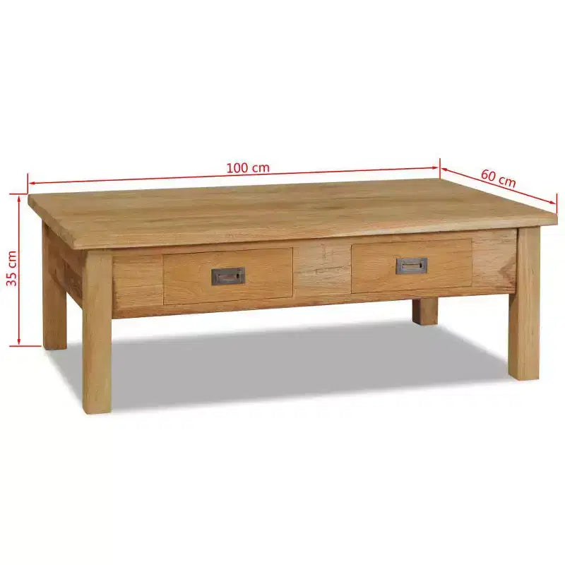 vidaXL Table Basse en Bois de Teck Massif avec Deux Tiroirs - Table de Style Ferme Rustique pour Salon et Coin Détente, Montage Facile