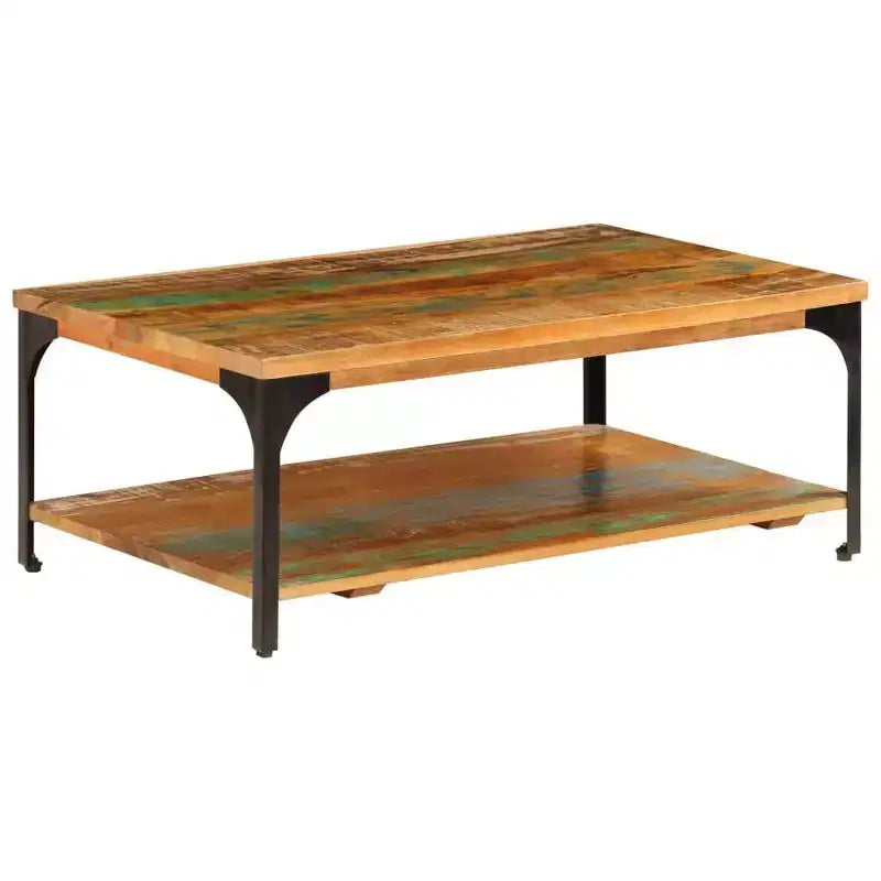 vidaXL Table basse d'appoint avec étagère de rangement Table d'appoint canapé en bois massif - 100 x 60 x 35 cm en bois massif de récupération
