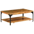 vidaXL Table basse d'appoint avec étagère de rangement Table d'appoint canapé en bois massif - 100 x 60 x 35 cm en bois massif de récupération