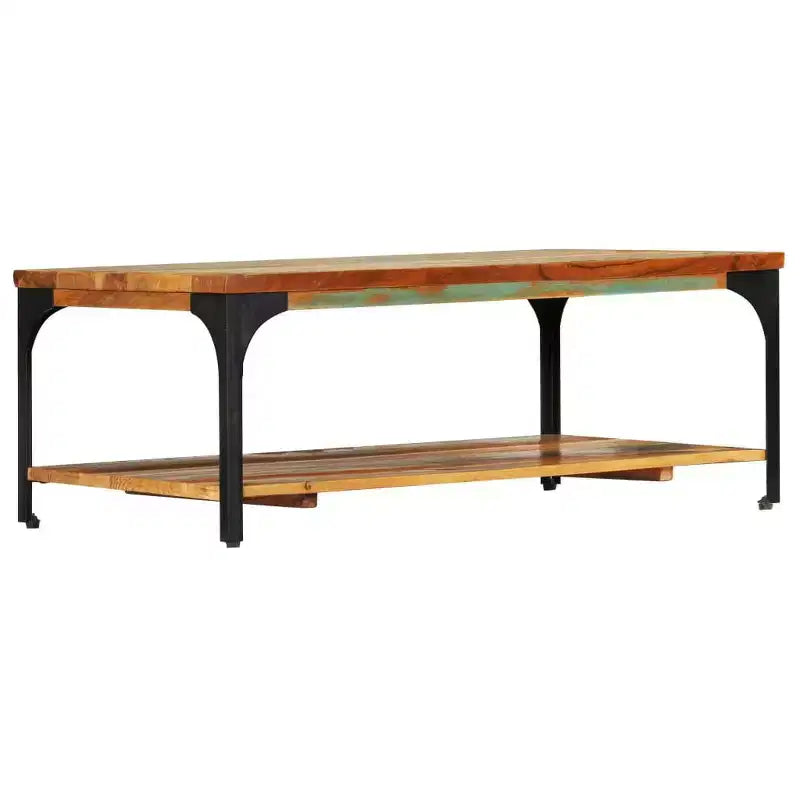 vidaXL Table basse d'appoint avec étagère de rangement Table d'appoint canapé en bois massif - 100 x 60 x 35 cm en bois massif de récupération