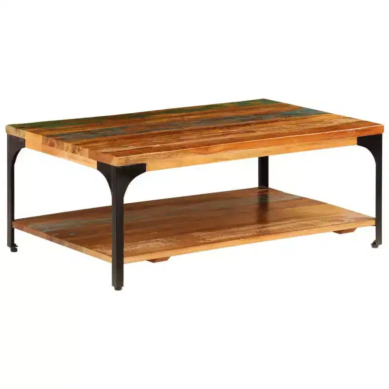 vidaXL Table basse d'appoint avec étagère de rangement Table d'appoint canapé en bois massif - 100 x 60 x 35 cm en bois massif de récupération