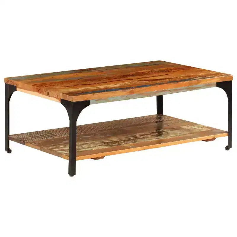 vidaXL Table basse d'appoint avec étagère de rangement Table d'appoint canapé en bois massif - 100 x 60 x 35 cm en bois massif de récupération