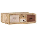 vidaXL Table Basse avec 4 Tiroirs - Meuble Fait Main en Bois de Mangue Massif - Design Ferme Élégant pour Salon - Table de Canapé Marron