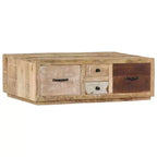 vidaXL Table Basse avec 4 Tiroirs - Meuble Fait Main en Bois de Mangue Massif - Design Ferme Élégant pour Salon - Table de Canapé Marron