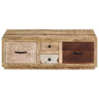 vidaXL Table Basse avec 4 Tiroirs - Meuble Fait Main en Bois de Mangue Massif - Design Ferme Élégant pour Salon - Table de Canapé Marron