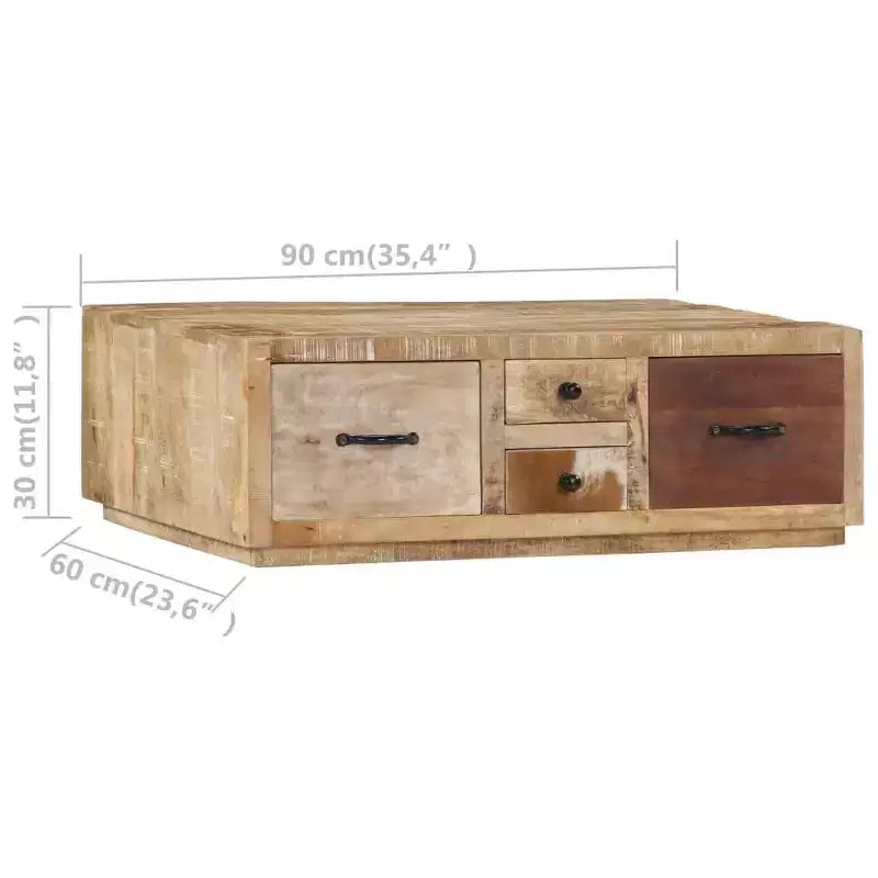vidaXL Table Basse avec 4 Tiroirs - Meuble Fait Main en Bois de Mangue Massif - Design Ferme Élégant pour Salon - Table de Canapé Marron