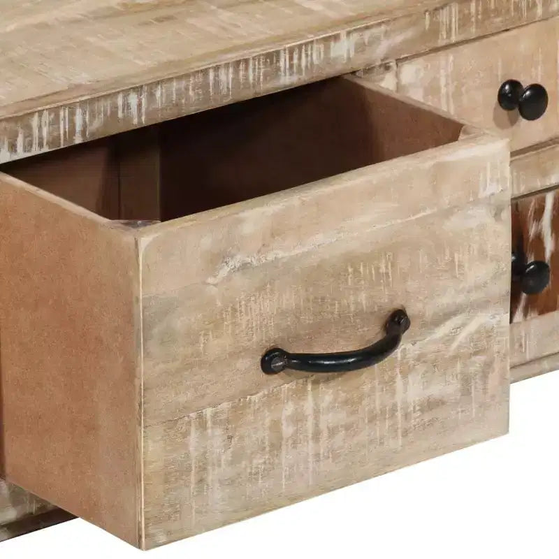 vidaXL Table Basse avec 4 Tiroirs - Meuble Fait Main en Bois de Mangue Massif - Design Ferme Élégant pour Salon - Table de Canapé Marron