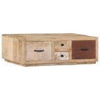 vidaXL Table Basse avec 4 Tiroirs - Meuble Fait Main en Bois de Mangue Massif - Design Ferme Élégant pour Salon - Table de Canapé Marron