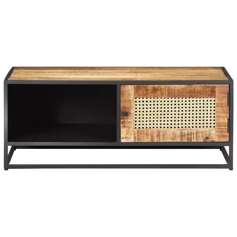 vidaXL Table basse en manguier brut et rotin naturel