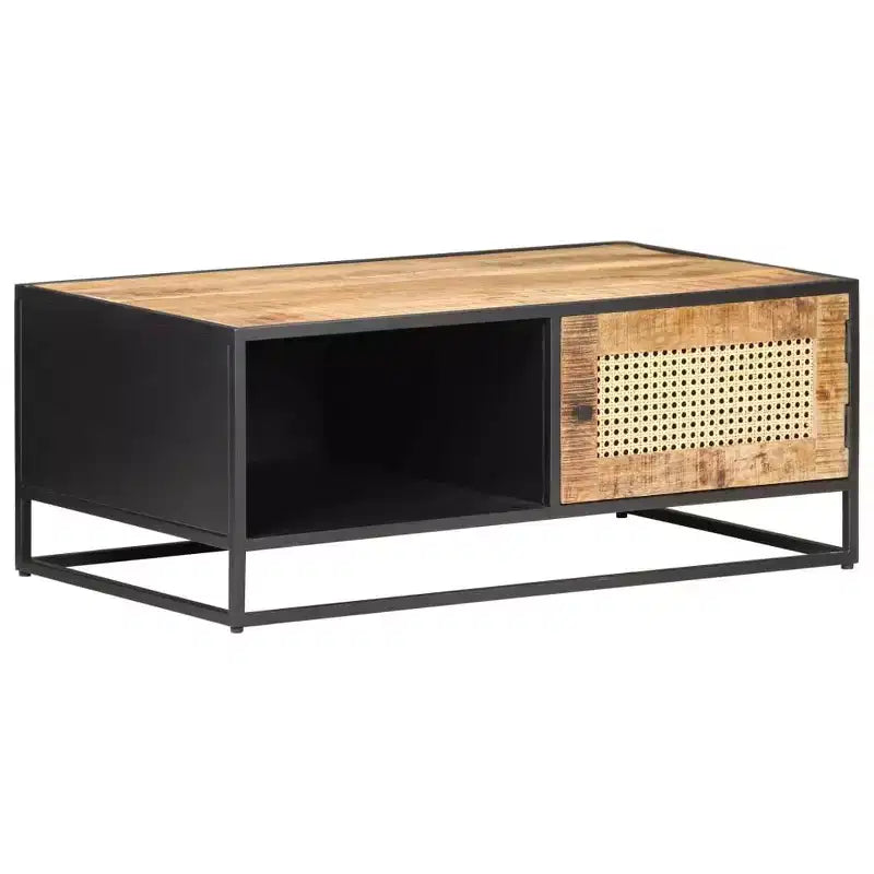 vidaXL Table basse en manguier brut et rotin naturel