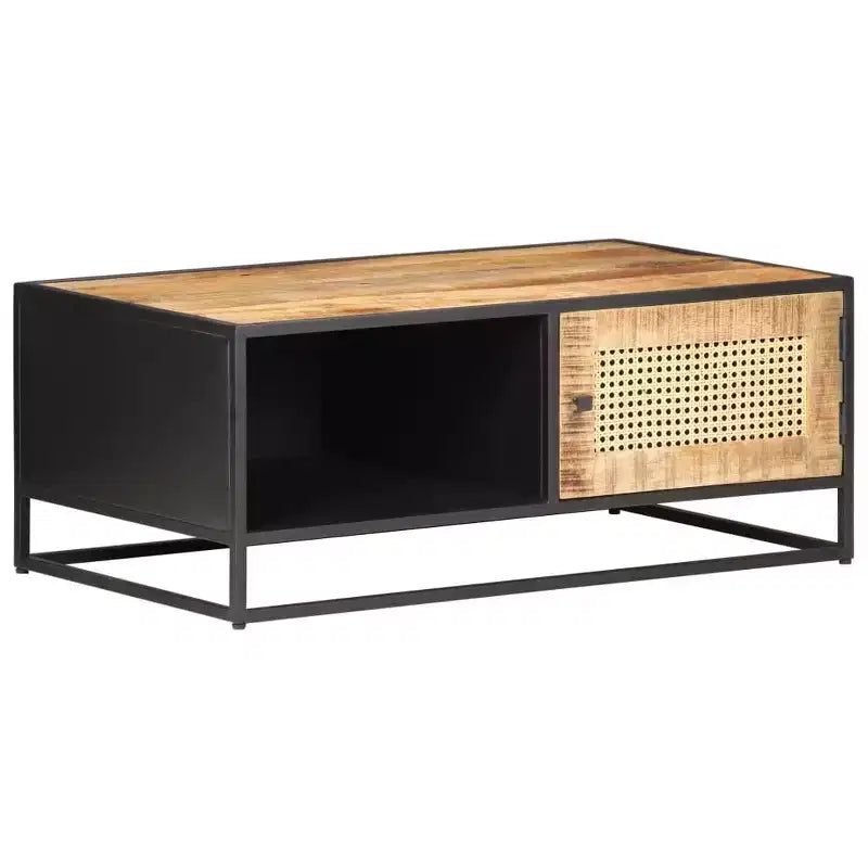 vidaXL Table basse en manguier brut et rotin naturel