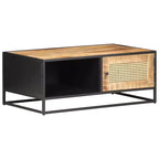 vidaXL Table basse en manguier brut et rotin naturel