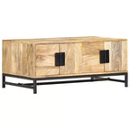 vidaXL Low Coffee Table with Storage - Crafted from Solid Mango Wood with Powder Coated Steel Legs, Rustic and Industrial Design, Brown
