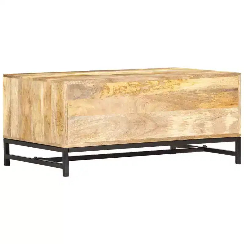 vidaXL Table Basse avec Rangement - Bois de Mangue Massif et Pieds en Acier Thermolaqué, Design Rustique et Industriel, Marron