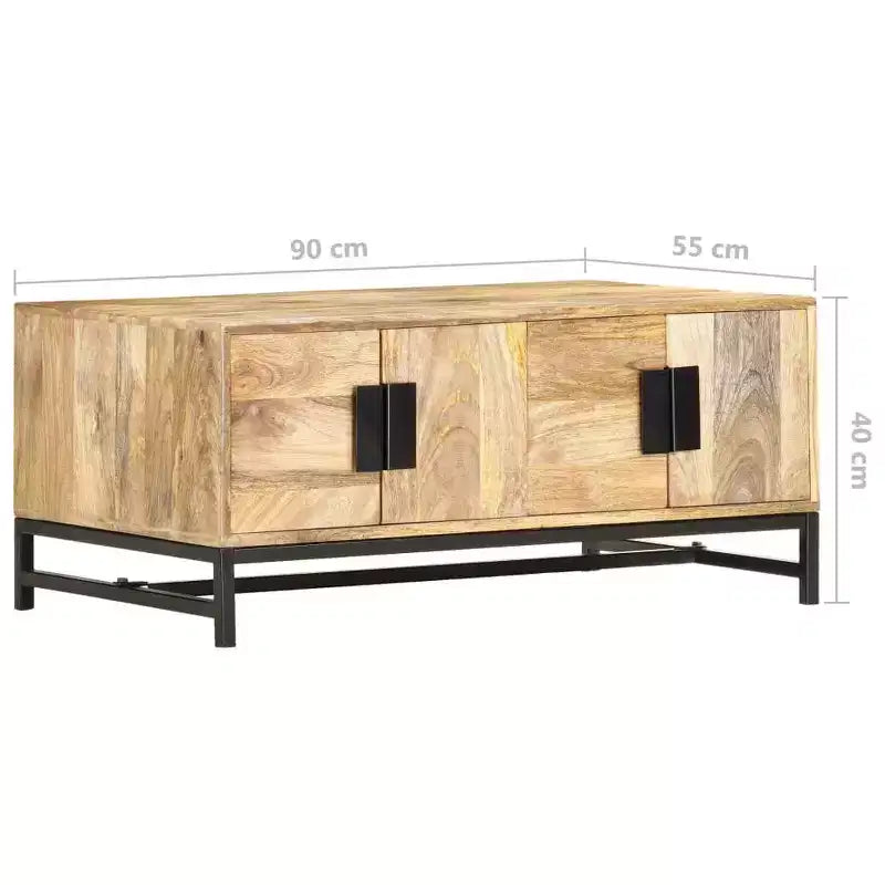 vidaXL Table Basse avec Rangement - Bois de Mangue Massif et Pieds en Acier Thermolaqué, Design Rustique et Industriel, Marron