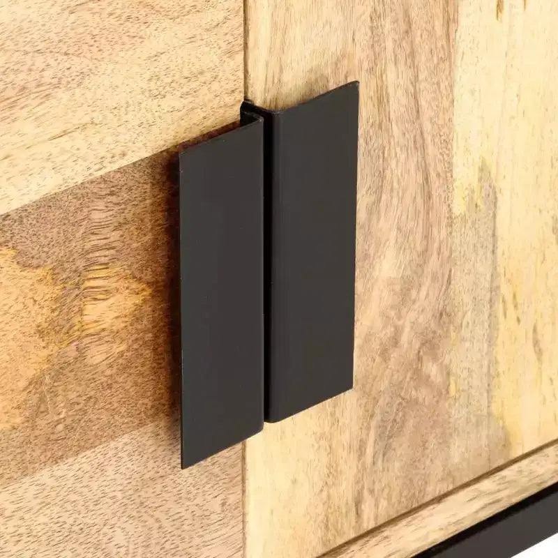 vidaXL Table Basse avec Rangement - Bois de Mangue Massif et Pieds en Acier Thermolaqué, Design Rustique et Industriel, Marron
