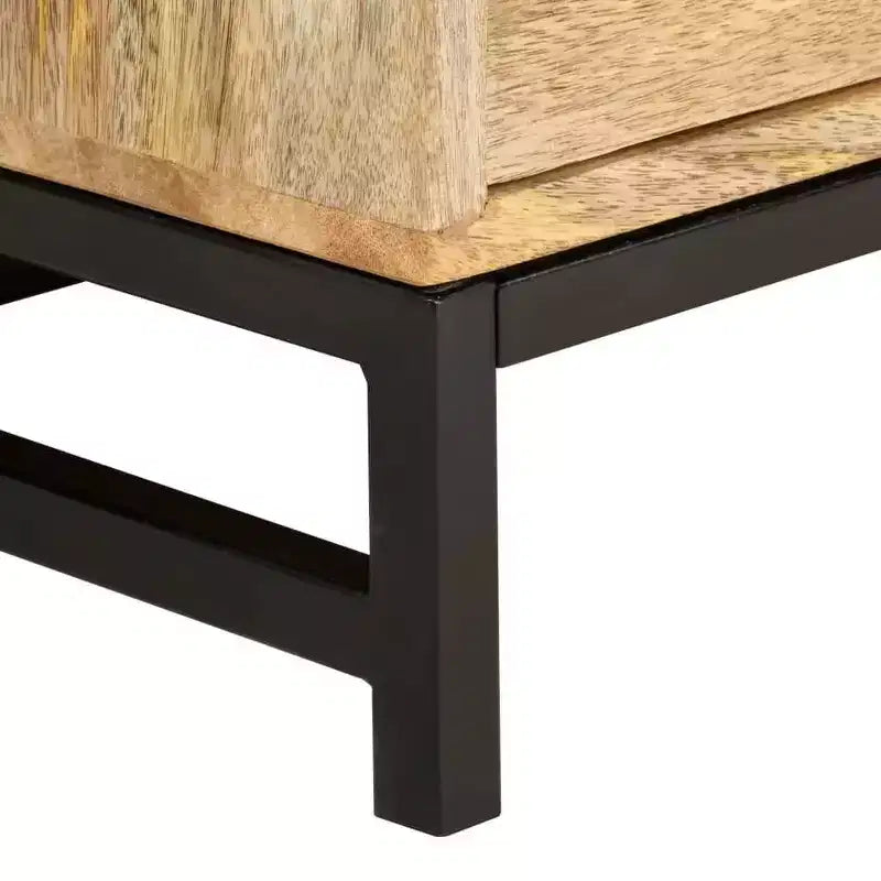 vidaXL Table Basse avec Rangement - Bois de Mangue Massif et Pieds en Acier Thermolaqué, Design Rustique et Industriel, Marron
