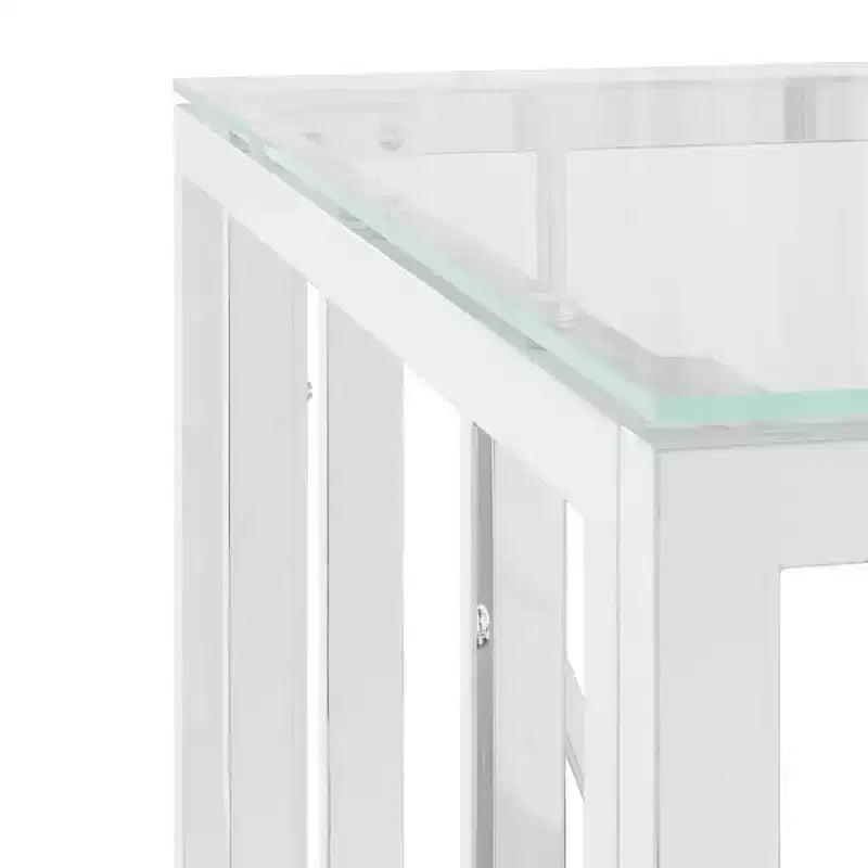 vidaXL Table basse argentée, marbre acier inoxydable, verre trempé moyen - Verre argenté
