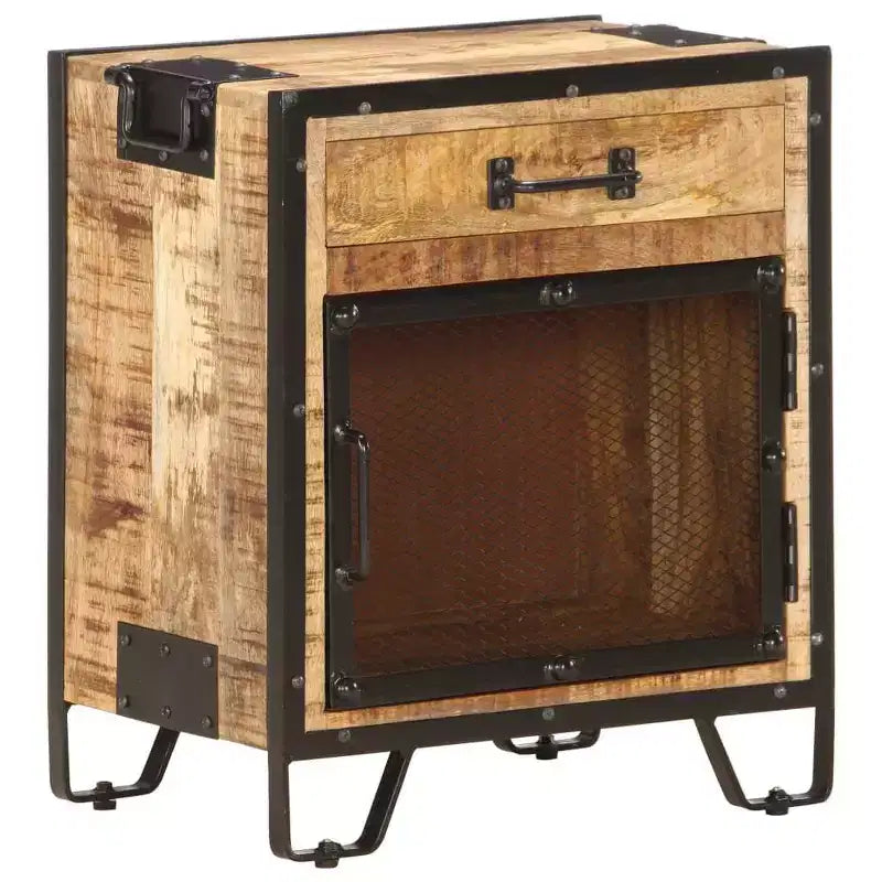 vidaXL Table de Chevet 43x30x51 cm Bois de Manguier Massif Brut - Durable, Style Industriel, Table de Nuit de Chambre, Marron et Noir, Rangement Spacieux