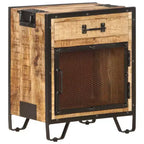 vidaXL Table de Chevet 43x30x51 cm Bois de Manguier Massif Brut - Durable, Style Industriel, Table de Nuit de Chambre, Marron et Noir, Rangement Spacieux