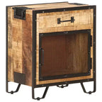 vidaXL Table de Chevet 43x30x51 cm Bois de Manguier Massif Brut - Durable, Style Industriel, Table de Nuit de Chambre, Marron et Noir, Rangement Spacieux