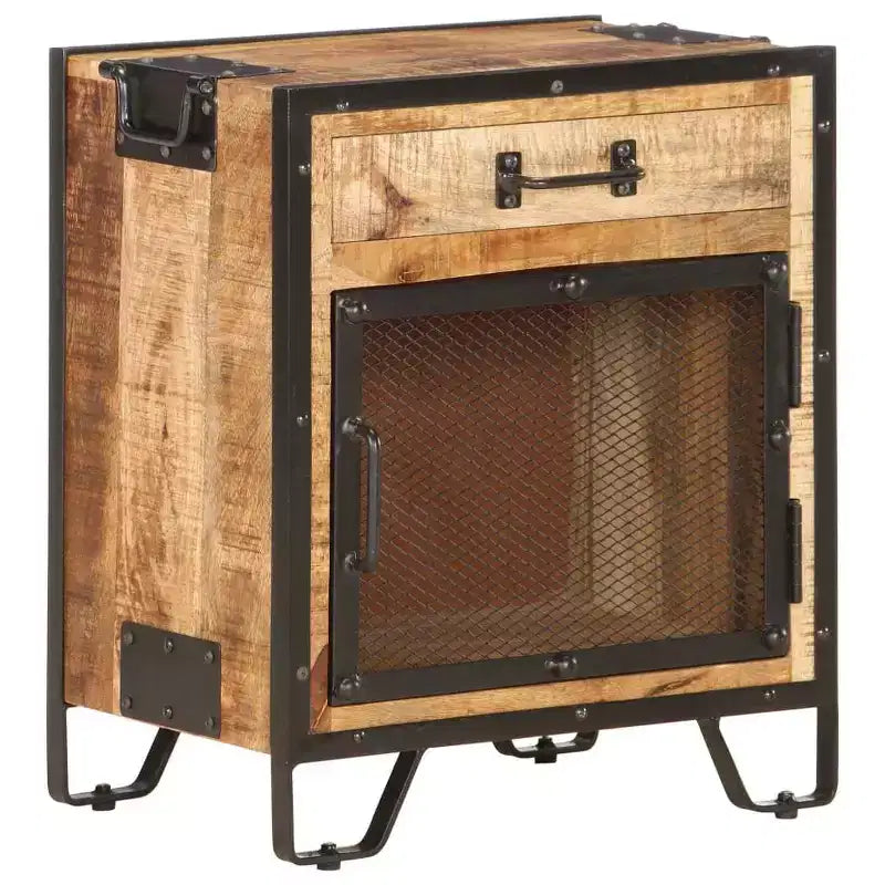 vidaXL Table de Chevet 43x30x51 cm Bois de Manguier Massif Brut - Durable, Style Industriel, Table de Nuit de Chambre, Marron et Noir, Rangement Spacieux