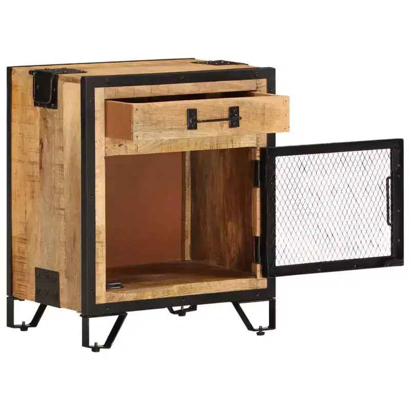 vidaXL Table de Chevet 43x30x51 cm Bois de Manguier Massif Brut - Durable, Style Industriel, Table de Nuit de Chambre, Marron et Noir, Rangement Spacieux