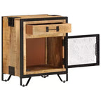 vidaXL Table de Chevet 43x30x51 cm Bois de Manguier Massif Brut - Durable, Style Industriel, Table de Nuit de Chambre, Marron et Noir, Rangement Spacieux