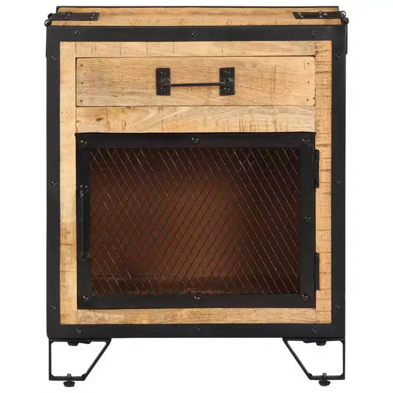 vidaXL Table de Chevet 43x30x51 cm Bois de Manguier Massif Brut - Durable, Style Industriel, Table de Nuit de Chambre, Marron et Noir, Rangement Spacieux