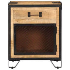vidaXL Table de Chevet 43x30x51 cm Bois de Manguier Massif Brut - Durable, Style Industriel, Table de Nuit de Chambre, Marron et Noir, Rangement Spacieux