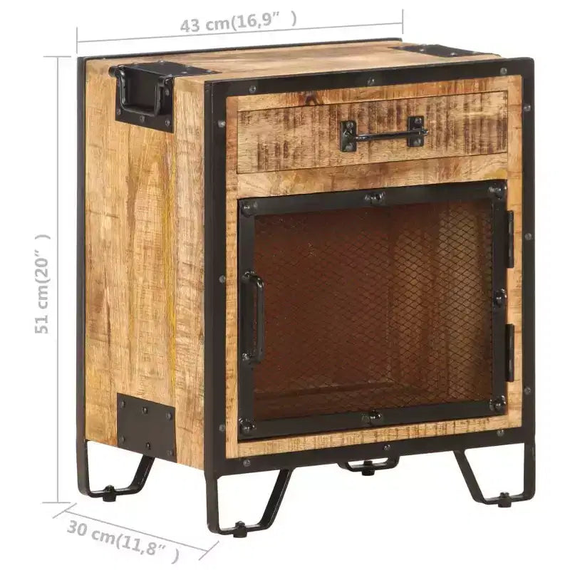 vidaXL Table de Chevet 43x30x51 cm Bois de Manguier Massif Brut - Durable, Style Industriel, Table de Nuit de Chambre, Marron et Noir, Rangement Spacieux