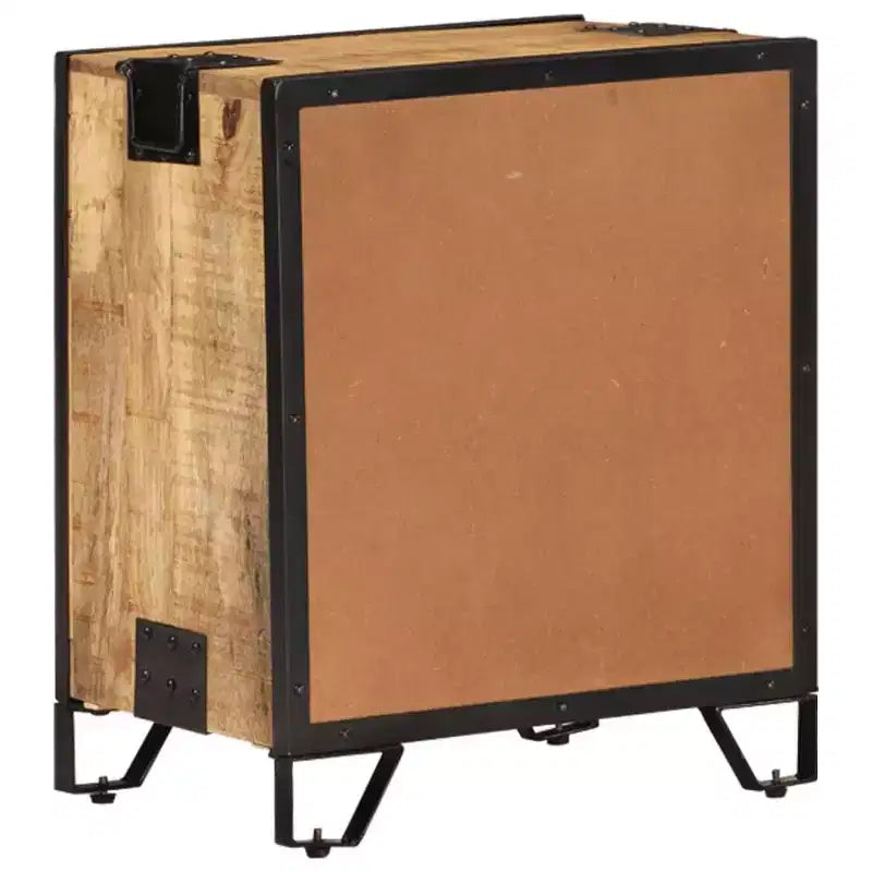 vidaXL Table de Chevet 43x30x51 cm Bois de Manguier Massif Brut - Durable, Style Industriel, Table de Nuit de Chambre, Marron et Noir, Rangement Spacieux