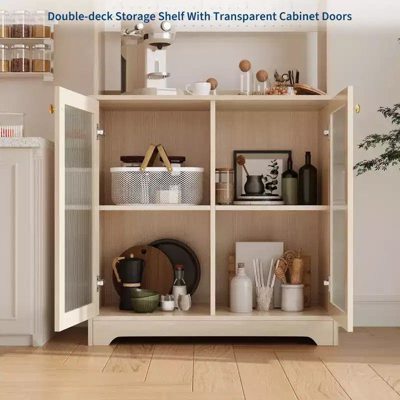 Meuble de rangement haut de 180 cm avec 2 portes vitrées, armoire de cuisine sur pied avec étagères réglables, buffet de ferme pour salle à manger