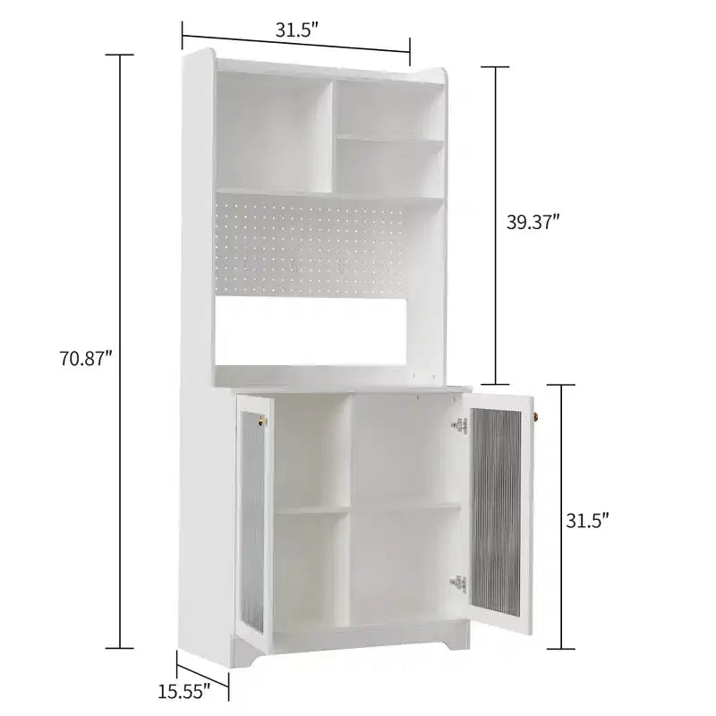 Meuble de rangement haut de 180 cm avec 2 portes vitrées, armoire de cuisine sur pied avec étagères réglables, buffet de ferme pour salle à manger