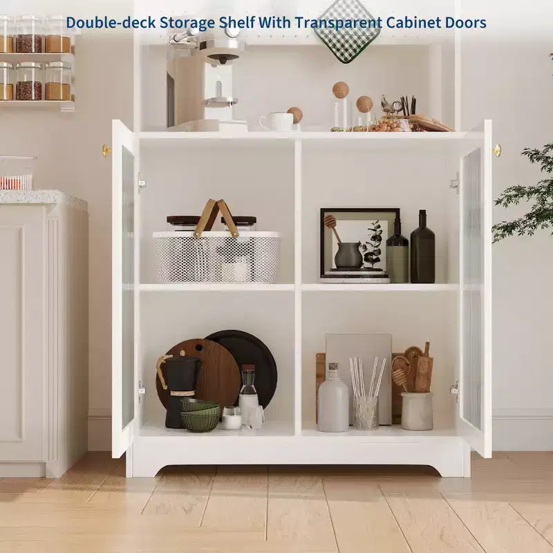 Meuble de rangement haut de 180 cm avec 2 portes vitrées, armoire de cuisine sur pied avec étagères réglables, buffet de ferme pour salle à manger