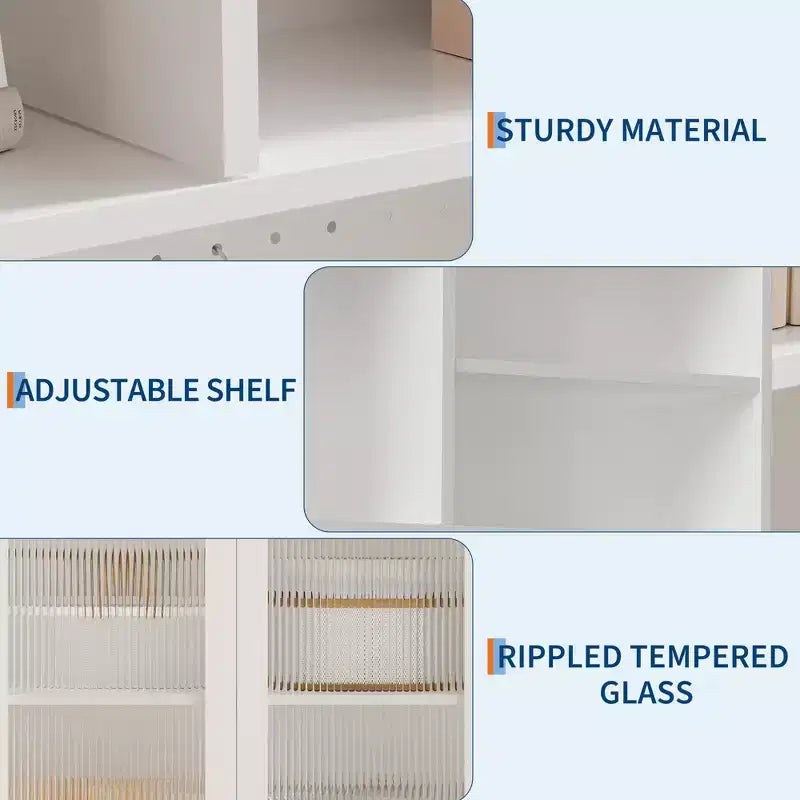 Meuble de rangement haut de 180 cm avec 2 portes vitrées, armoire de cuisine sur pied avec étagères réglables, buffet de ferme pour salle à manger