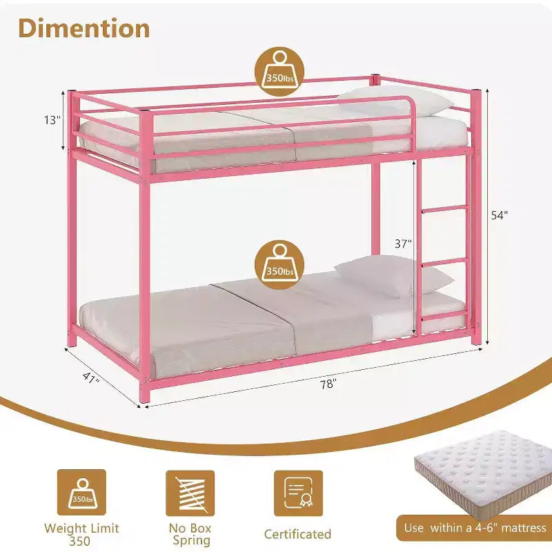 JOYMOR Lit superposé double sur double, cadre de lit double en métal avec barrière de sécurité pour garçons et filles