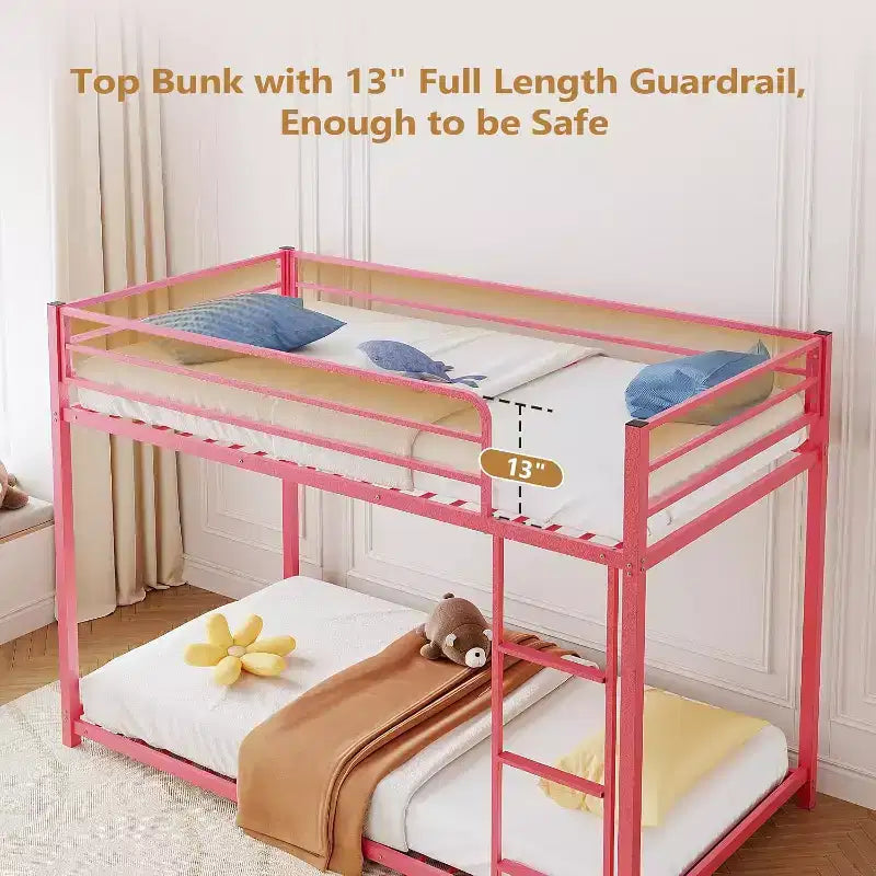 JOYMOR Lit superposé double sur double, cadre de lit double en métal avec barrière de sécurité pour garçons et filles