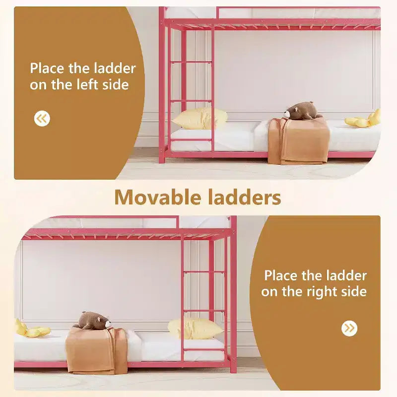 JOYMOR Lit superposé double sur double, cadre de lit double en métal avec barrière de sécurité pour garçons et filles