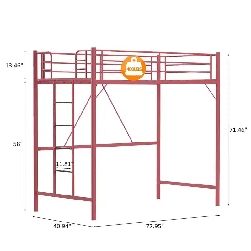 Lit mezzanine VINGLI pour lits jumeaux avec barreaux plats pour adultes, enfants et jeunes adolescents, aucun sommier tapissier requis, support à lattes métalliques robustes, rose