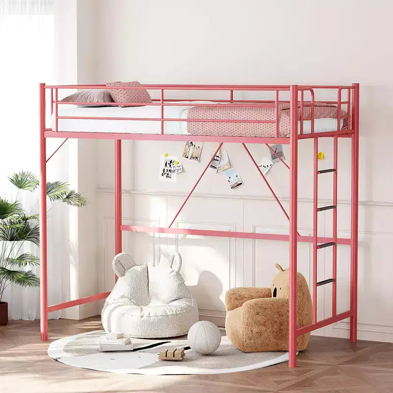 Lit mezzanine VINGLI pour lits jumeaux avec barreaux plats pour adultes, enfants et jeunes adolescents, aucun sommier tapissier requis, support à lattes métalliques robustes, rose