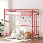 Lit mezzanine VINGLI pour lits jumeaux avec barreaux plats pour adultes, enfants et jeunes adolescents, aucun sommier tapissier requis, support à lattes métalliques robustes, rose