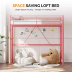 Lit mezzanine VINGLI pour lits jumeaux avec barreaux plats pour adultes, enfants et jeunes adolescents, aucun sommier tapissier requis, support à lattes métalliques robustes, rose