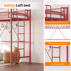 Lit mezzanine VINGLI pour lits jumeaux avec barreaux plats pour adultes, enfants et jeunes adolescents, aucun sommier tapissier requis, support à lattes métalliques robustes, rose