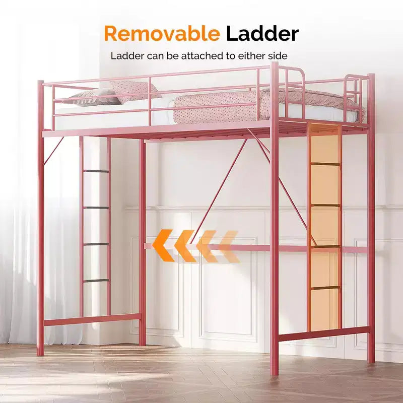 Lit mezzanine VINGLI pour lits jumeaux avec barreaux plats pour adultes, enfants et jeunes adolescents, aucun sommier tapissier requis, support à lattes métalliques robustes, rose